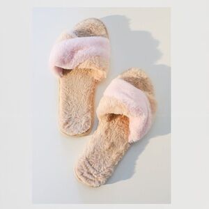 L*Space Pink and Tan Fuzzy Slippers